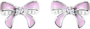Mini - Biżuteria Yes Kolczyki srebrne pokryte różową emalią z cyrkoniami - kokardki - Mini