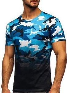 Niebieski t-shirt Denley w militarnym stylu z bawełny