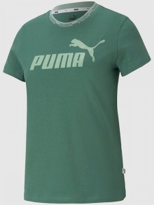 Zielona bluzka Puma z okrągłym dekoltem z krótkim rękawem w sportowym stylu