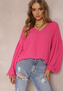 Różowa bluzka Renee z długim rękawem z dekoltem w kształcie litery v w stylu casual