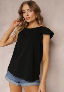 Czarna bluzka Renee w stylu casual z krótkim rękawem z okrągłym dekoltem