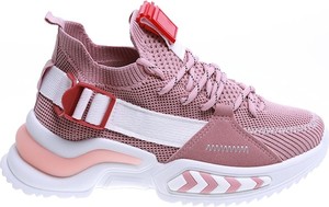 Różowe buty sportowe Pantofelek24.pl w sportowym stylu sznurowane z płaską podeszwą