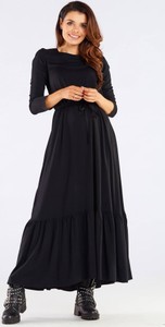 Czarna sukienka Awama z długim rękawem