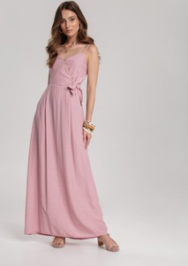 Różowa sukienka Renee z dekoltem w kształcie litery v maxi