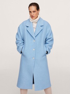 Niebieski płaszcz Mango w stylu casual bez kaptura z wełny