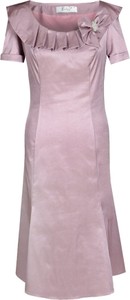 Różowa sukienka Fokus z okrągłym dekoltem z krótkim rękawem midi