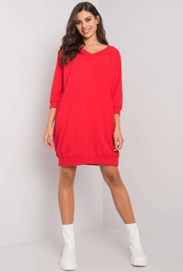 Czerwona sukienka Basic Feel Good w stylu casual z długim rękawem prosta