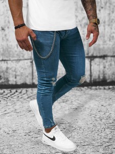 Granatowe jeansy Ozonee w młodzieżowym stylu
