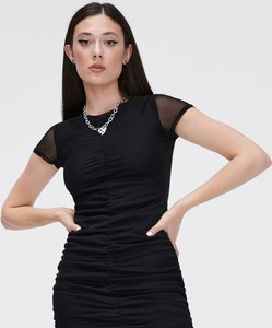 Czarna sukienka Cropp z krótkim rękawem z okrągłym dekoltem mini