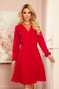 Czerwona sukienka NUMOCO z długim rękawem z szyfonu mini