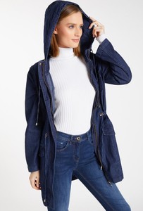 Granatowy płaszcz Monnari w stylu casual z jeansu z kapturem