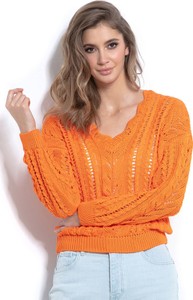 Pomarańczowy sweter Fobya w stylu casual z bawełny
