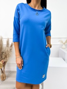 Niebieska sukienka ModnaKiecka.pl z długim rękawem w stylu casual