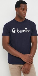 Granatowy t-shirt United Colors Of Benetton z bawełny z krótkim rękawem w młodzieżowym stylu