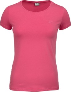 Różowa bluzka 4F z okrągłym dekoltem w stylu casual z tkaniny