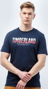 Granatowy t-shirt Timberland z krótkim rękawem w młodzieżowym stylu