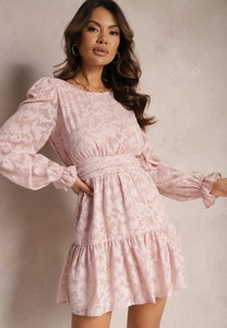 Różowa sukienka Renee z okrągłym dekoltem mini z tkaniny