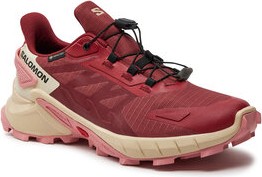 Czerwone buty sportowe Salomon sznurowane z goretexu