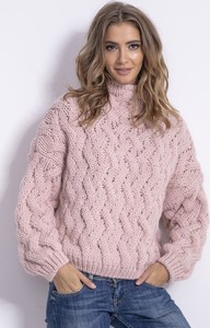 Różowy sweter Fobya z wełny w stylu casual