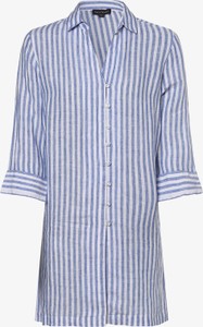 Niebieska bluzka Franco Callegari z dekoltem w kształcie litery v z lnu z długim rękawem