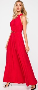 Czerwona sukienka MOE z dekoltem halter bez rękawów maxi
