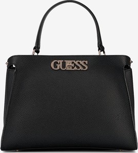Czarna torebka Guess ze skóry lakierowana na ramię