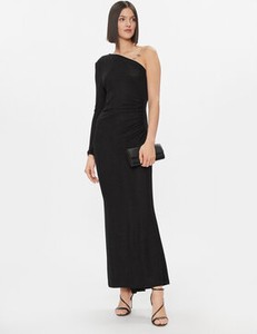 Czarna sukienka PLEASE maxi z długim rękawem z asymetrycznym dekoltem
