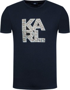 Granatowy t-shirt Karl Lagerfeld z krótkim rękawem w młodzieżowym stylu