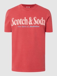 Czerwony t-shirt Scotch & Soda z krótkim rękawem z bawełny