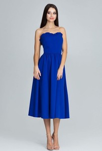 Niebieska sukienka Figl z okrągłym dekoltem bez rękawów gorsetowa