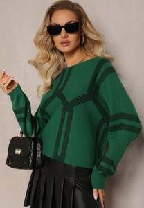 Zielony sweter Renee w geometryczne wzory