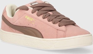 Różowe buty sportowe Puma sznurowane z płaską podeszwą ze skóry