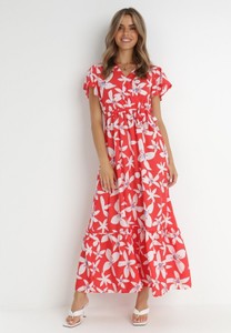 Sukienka born2be z dekoltem w kształcie litery v z krótkim rękawem w stylu klasycznym