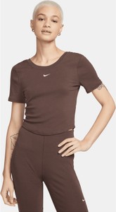 Brązowa bluzka Nike z krótkim rękawem z okrągłym dekoltem w sportowym stylu