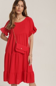 Czerwona sukienka Renee mini oversize z krótkim rękawem