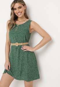 Zielona sukienka born2be z okrągłym dekoltem mini bez rękawów