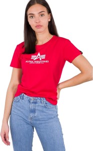 Czerwony t-shirt Alpha Industries z krótkim rękawem w młodzieżowym stylu z okrągłym dekoltem