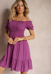 Fioletowa sukienka Renee rozkloszowana w stylu casual z bawełny