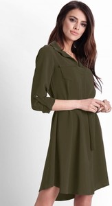 Zielona sukienka Ivon mini z tkaniny z długim rękawem