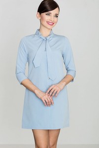 Niebieska sukienka LENITIF z długim rękawem w stylu casual koszulowa