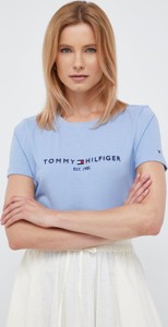 Niebieski t-shirt Tommy Hilfiger w stylu casual z bawełny z okrągłym dekoltem