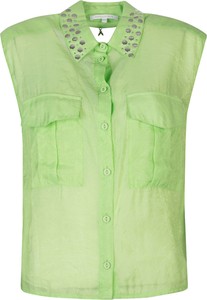 Zielona bluzka ubierzsie.com w stylu casual z dekoltem w kształcie litery v z tkaniny