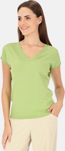 Zielony t-shirt POTIS & VERSO z dekoltem w kształcie litery v w stylu klasycznym z krótkim rękawem