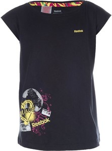 Czarny t-shirt Reebok Fitness z nadrukiem w sportowym stylu z bawełny