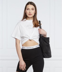 T-shirt Calvin Klein z krótkim rękawem w młodzieżowym stylu z okrągłym dekoltem