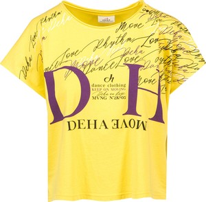 Żółty t-shirt Deha z bawełny z okrągłym dekoltem