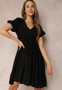 Czarna sukienka Renee z krótkim rękawem mini z dekoltem w kształcie litery v