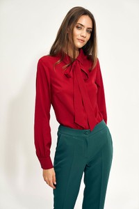 Czerwona bluzka Nife w stylu casual z dekoltem w kształcie litery v