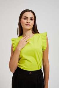 Żółta bluzka Moodo.pl z krótkim rękawem w stylu casual z okrągłym dekoltem