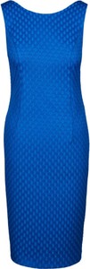 Niebieska sukienka Fokus bez rękawów w stylu klasycznym z żakardu
